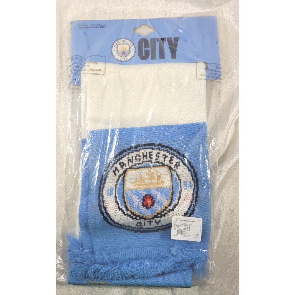 Official Manchester City MCFC FW Crest 9 Bar Scarf - Blue/White - One Size